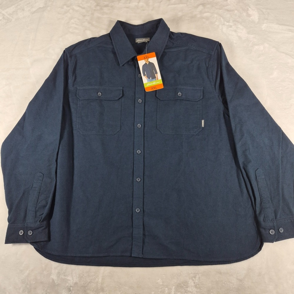 Eddie Bauer Double Brushed Chamois Shirt Men's 2XL XXL Blue Long Sleeve NWT